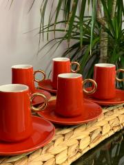 Aryıldız 6 Kişilik Kırmızı-Altın Kahve Fincan Takımı AR5437698