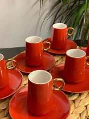 Aryıldız 6 Kişilik Kırmızı-Altın Kahve Fincan Takımı AR5437698