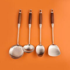 Arow Kepçe Seti Çelik 4 Lü Ahşap Saplı D-828