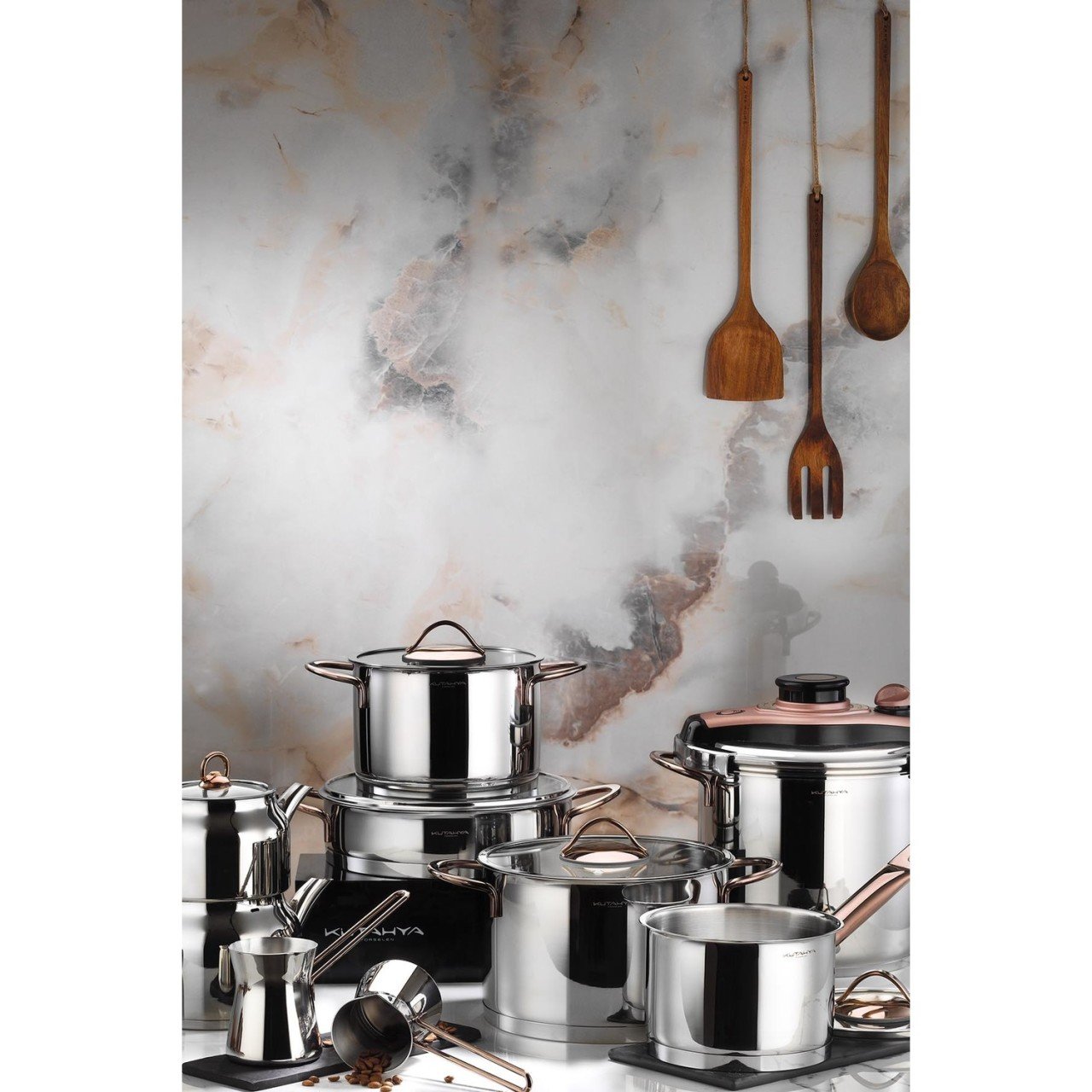 Kütahya Porselen Lindos 16 Parça Çelik Bronz Çeyiz Seti