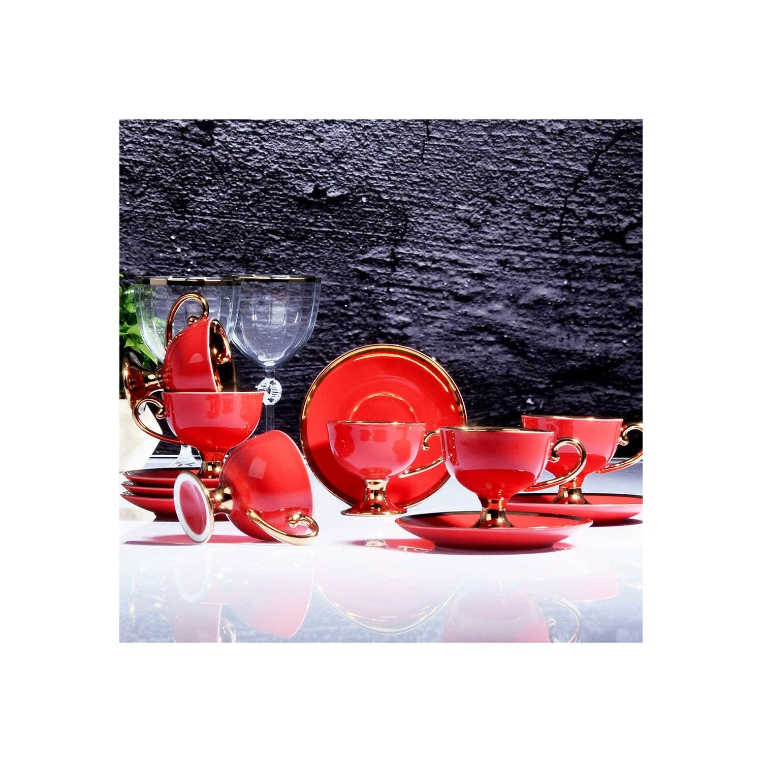 Kosova Porselen 6'lı Fincan Takımı Kırmızı İST 76