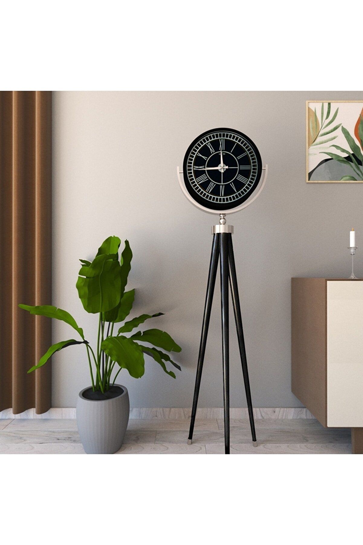 Kosova Ayaklı Saat Tripod Siyah Gümüş 2023-6