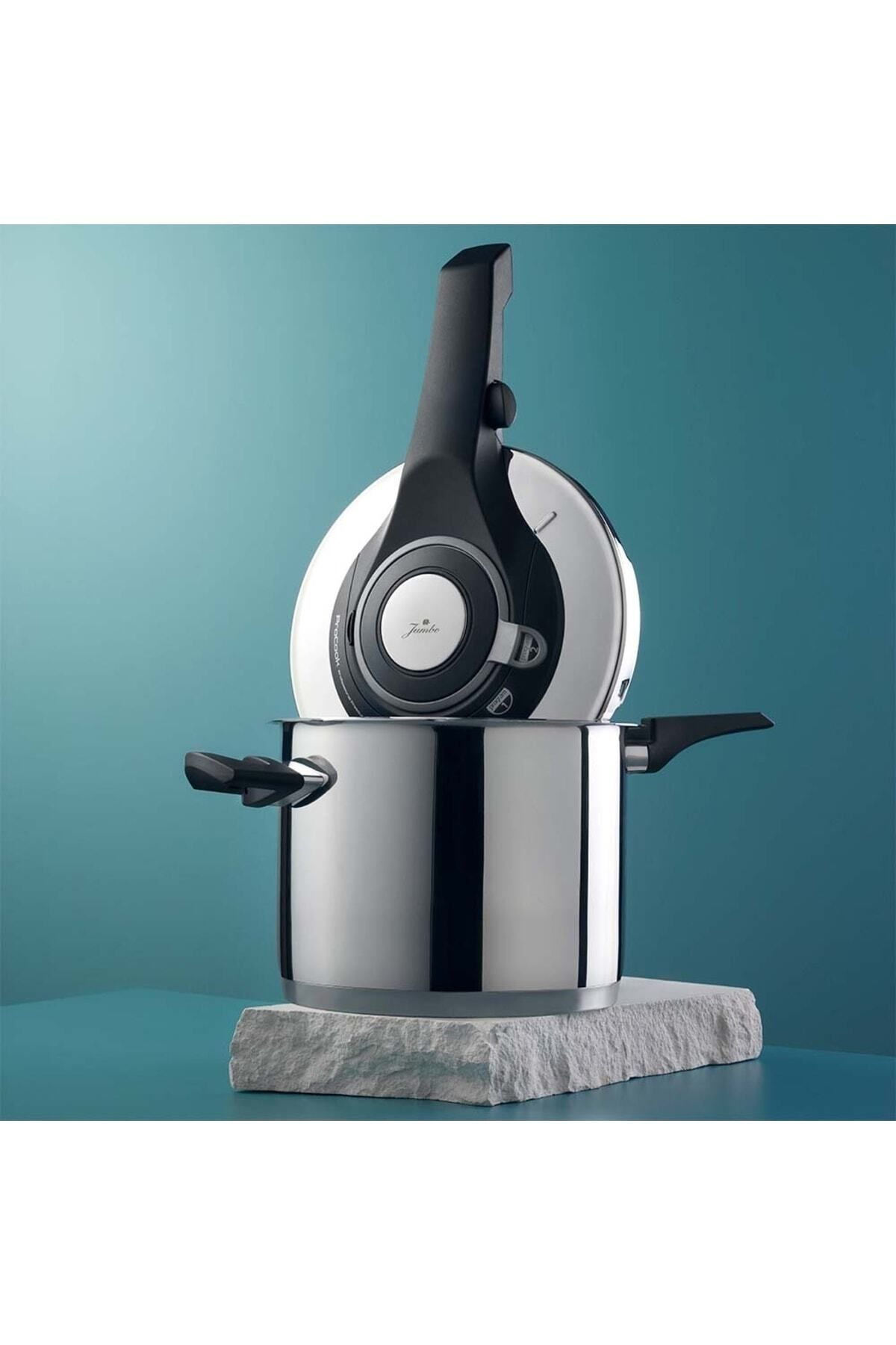 Jumbo Procook Siyah Açık Gri Paslanmaz Çelik 6 Lt Düdüklü Tencere