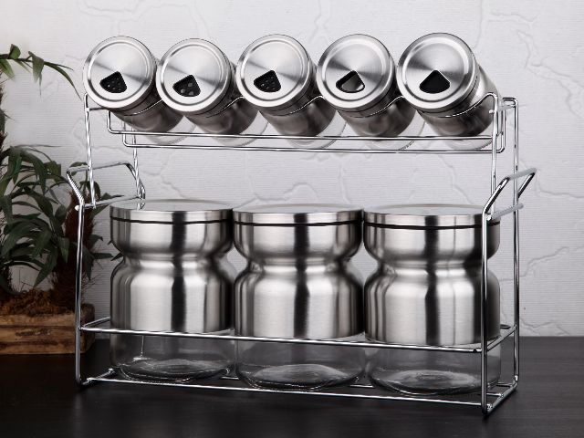 Gönül Baharat Seti Cam 8'li İnox VBL2104