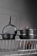 Taç 7 Parça Gurme Döküm Tencere Seti Siyah