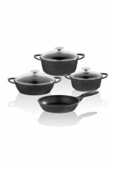 Taç 7 Parça Gurme Döküm Tencere Seti Siyah