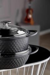 Taç 7 Parça Gurme Döküm Tencere Seti Siyah