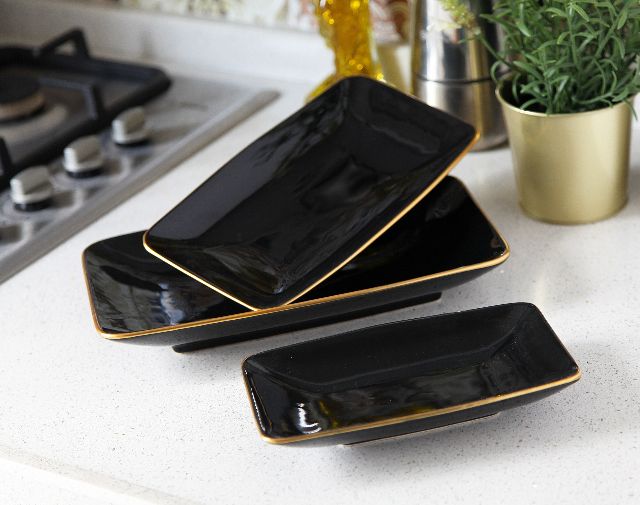 Gönül Kayık Tabağı 3'lü Siyah Gold G2824