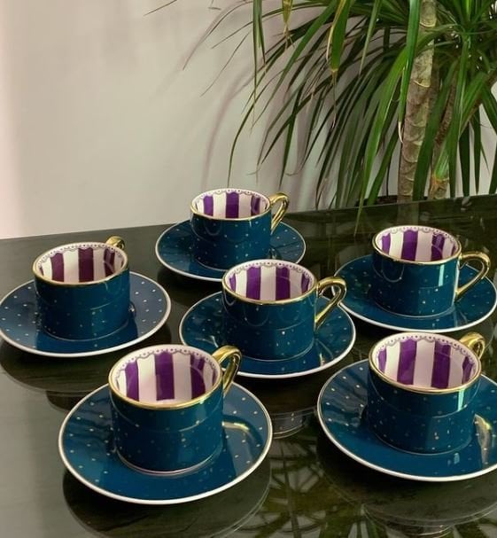 Kosova Bone China 6 Kişilik Yeşil Kahve Takımı FNC-25