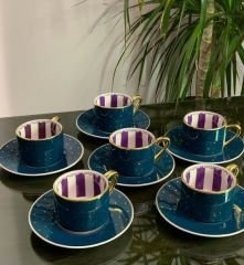 Kosova Bone China 6 Kişilik Yeşil Kahve Takımı FNC-25