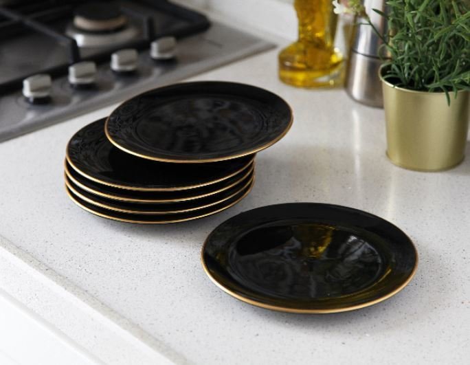 Gönül Pasta Tabağı 6 Lı Siyah Gold G2828