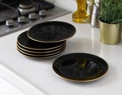 Gönül Pasta Tabağı 6 Lı Siyah Gold G2828