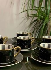Kosova Bone China 6 Kişilik Siyah Kahve Takımı FNC-27