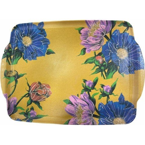 Ultraform Tepsi Melamin Kulplu Sarı Çiçek 41X32 Cm