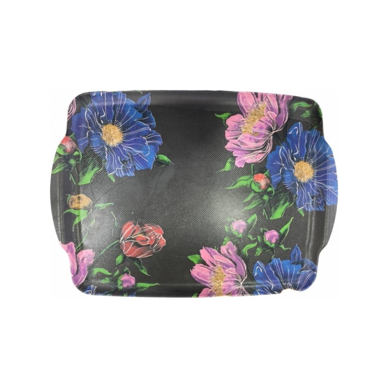 Ultraform Tepsi Melamin Kulplu Siyah Çiçek 41X32 Cm