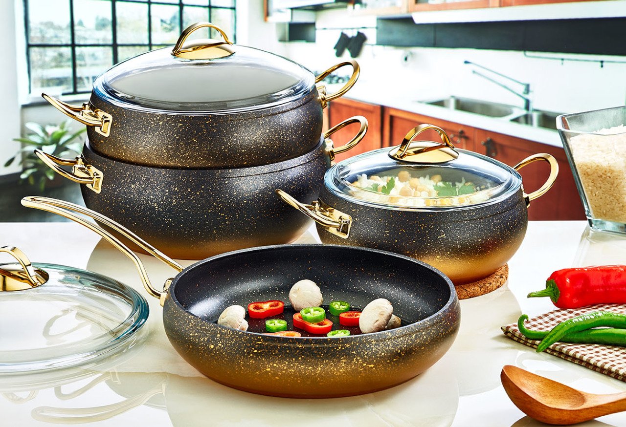 Oms 7 Parça Granit Gold Tencere Seti 3023