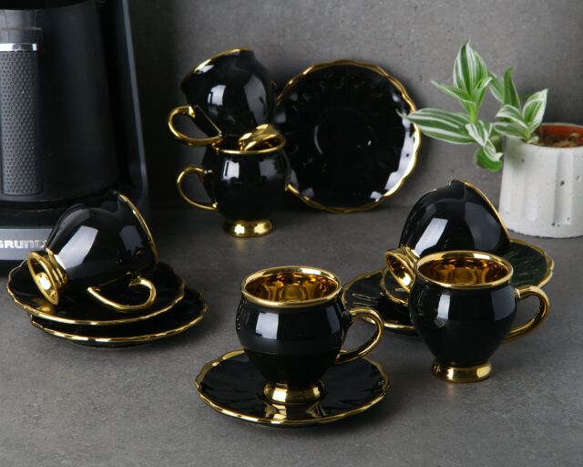 Gönül Kahve Takımı 6 Lı Siyah Gold G3089