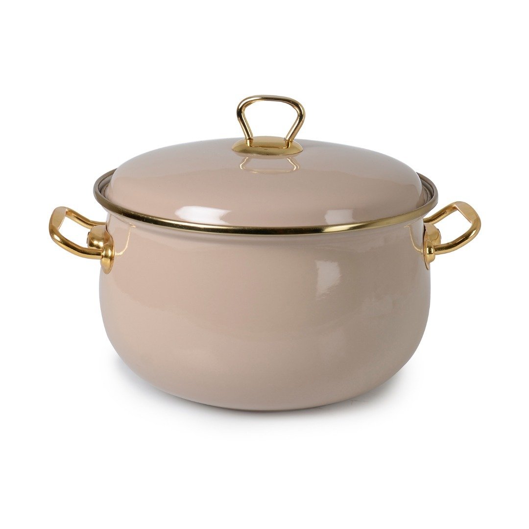 İpek 22 Cm Emaye Derin Bombe Tencere Bej