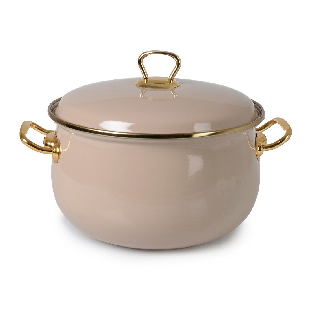 İpek 24 Cm Emaye Derin Bombe Tencere Bej