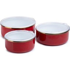 Sembol 6 Parça Emaye Saklama Kabı Kırmızı Gold