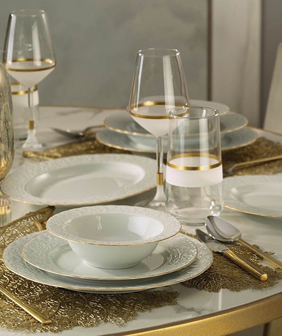 Kütahya Porselen 51 Parça Başak Mat Altın File Yemek Takımı BSK51YT520