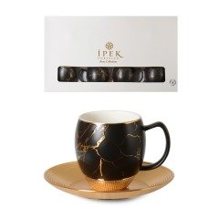 İpek Porselen Mermer Fincan Takımı 6 Kişilik 3448-056B