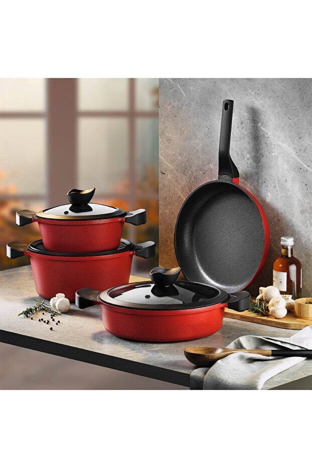 Aryıldız 7 Parça Montana Tencere Seti Kırmızı