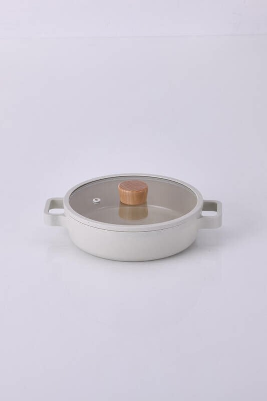 Neoflam Fika Cam Kapaklı Alüminyum Sahan 20 Cm Bej D-neof120sh
