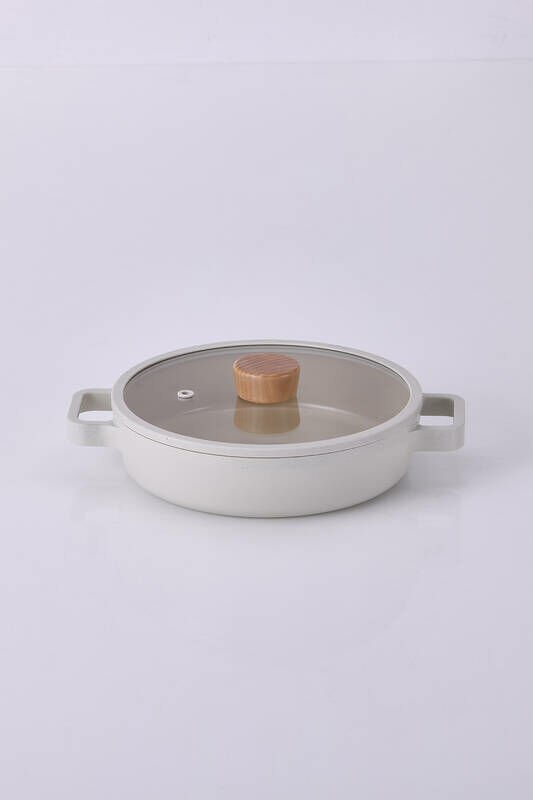 Neoflam Fika Cam Kapaklı Alüminyum Sahan 22 Cm Bej Neof122sh