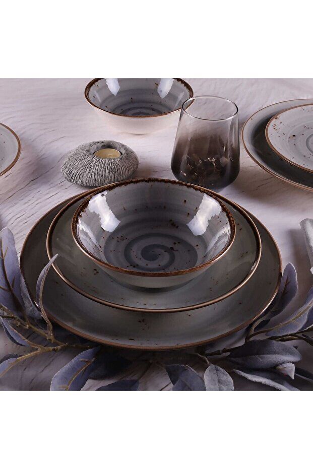 Tulu Porselen 24 Parça Deniz Yemek Takımı Antrasit TL4039014