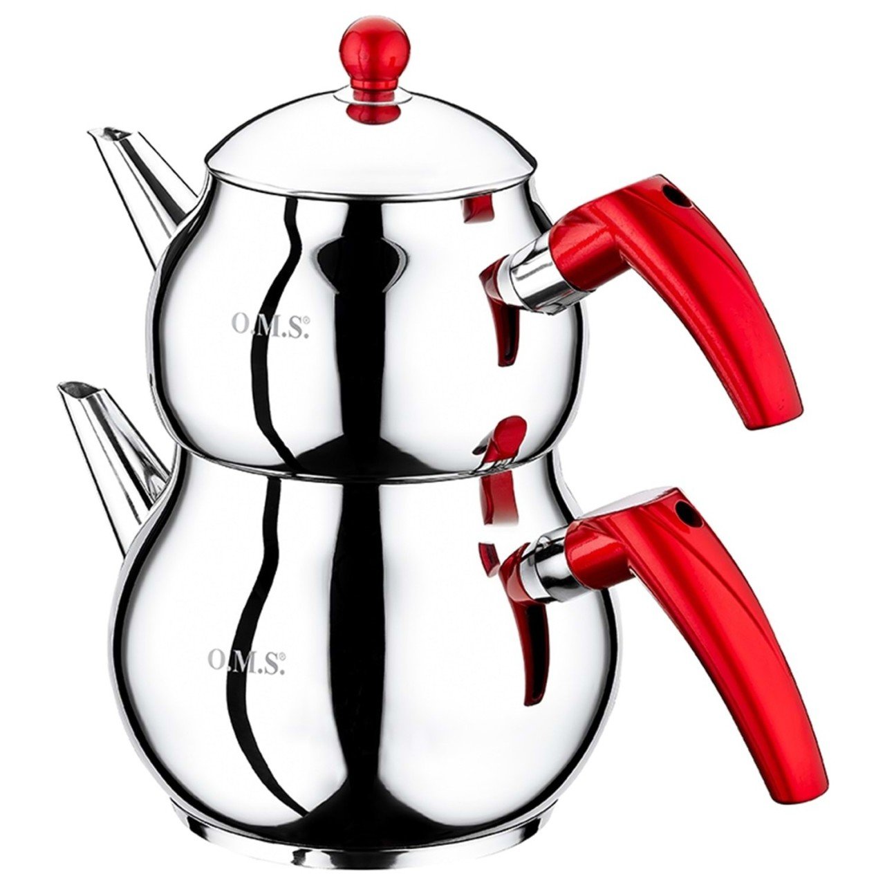 Oms Çaydanlık Takımı Çelik M Boy Kırmızı Kulp 8018