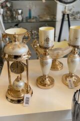 Decovien Salon Seti 8 Parça Lüx Cam Krem Saatli AYM1085-S