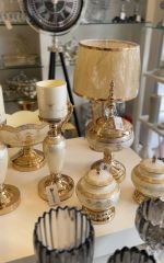 Decovien Salon Seti 8 Parça Lüx Cam Krem Saatli AYM1085-S